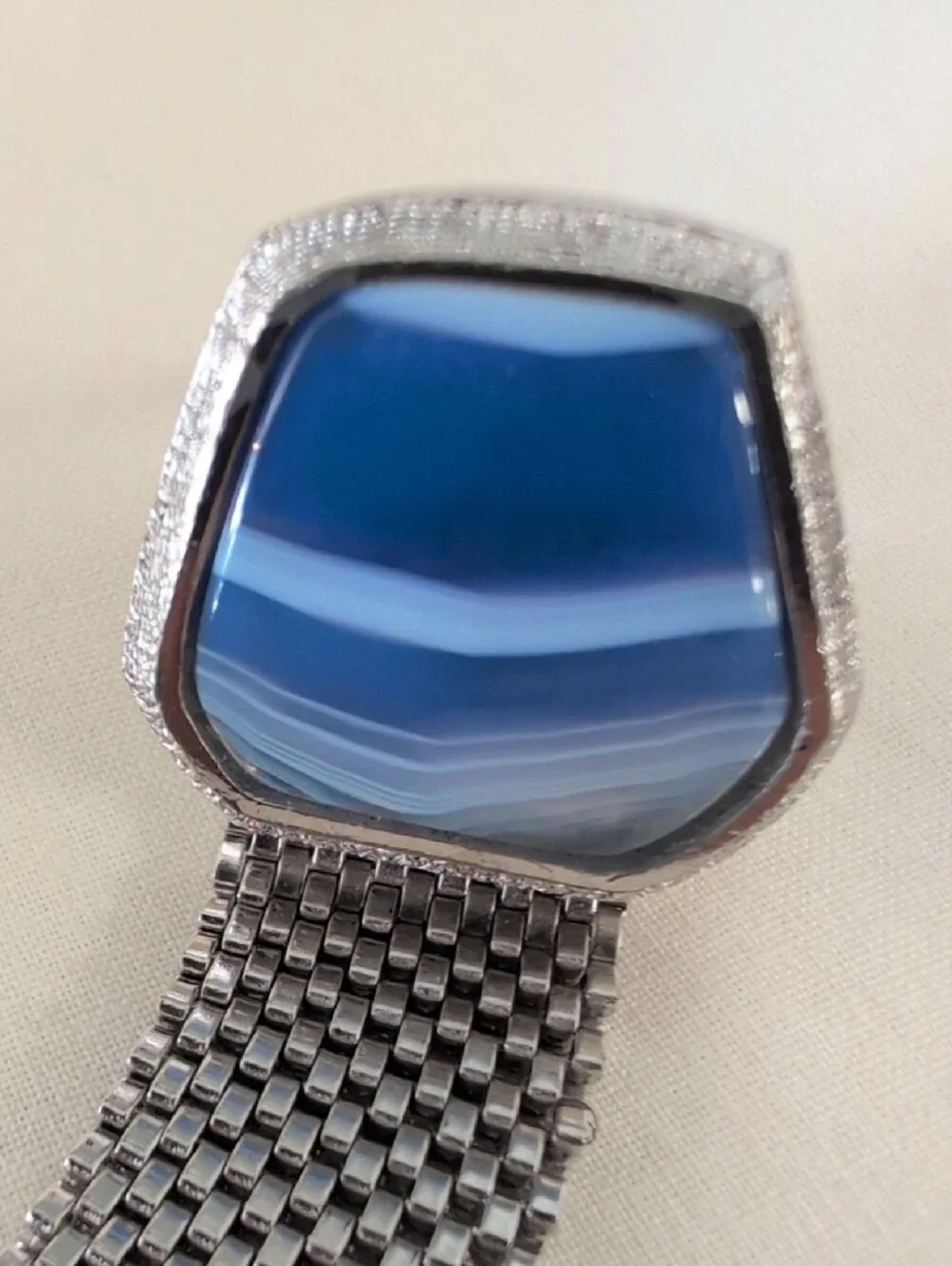 DANTE Vintage Silver Mesh Drop Cufflinks with Blue Gemstone Accent